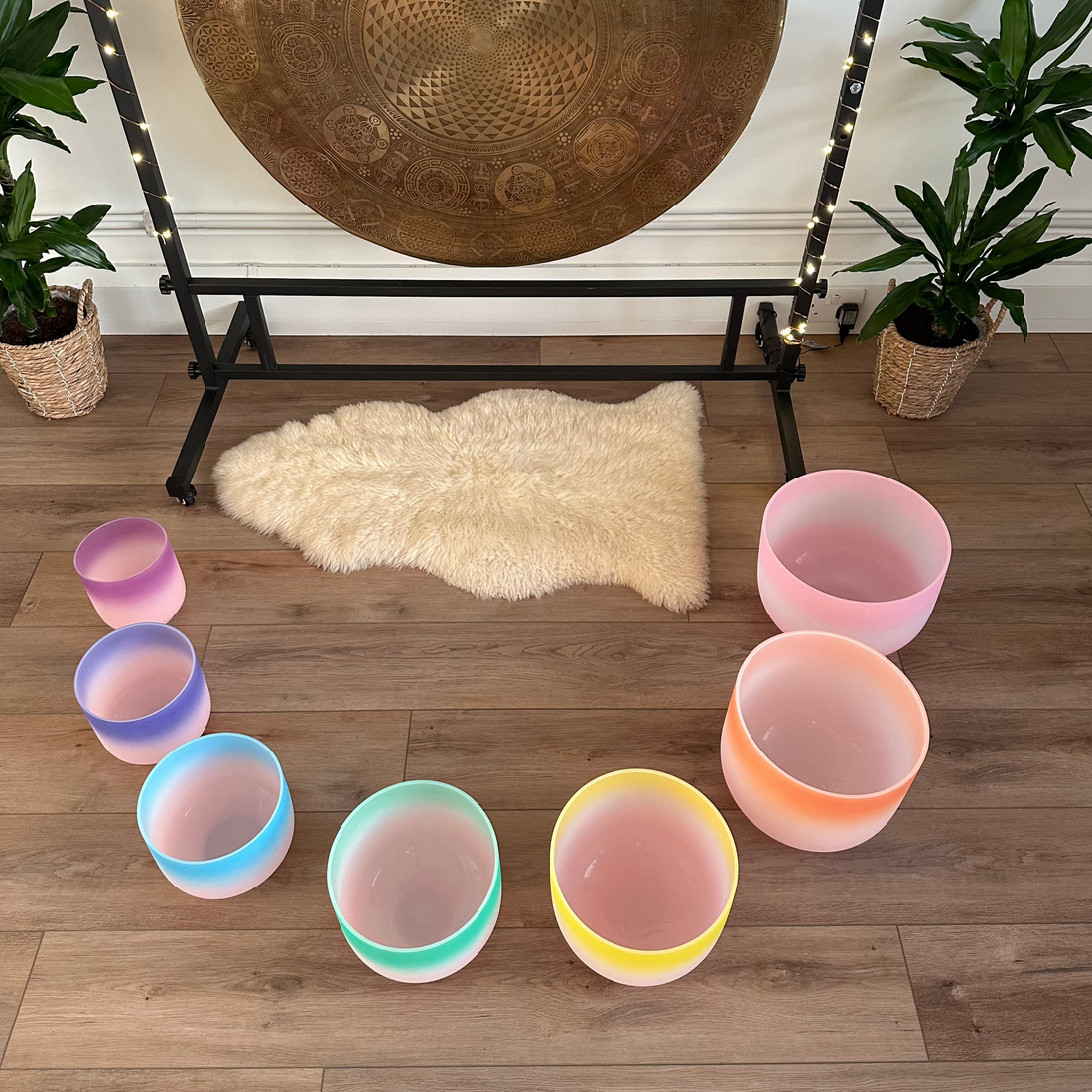 Two tone pastel chakra singing bowl set