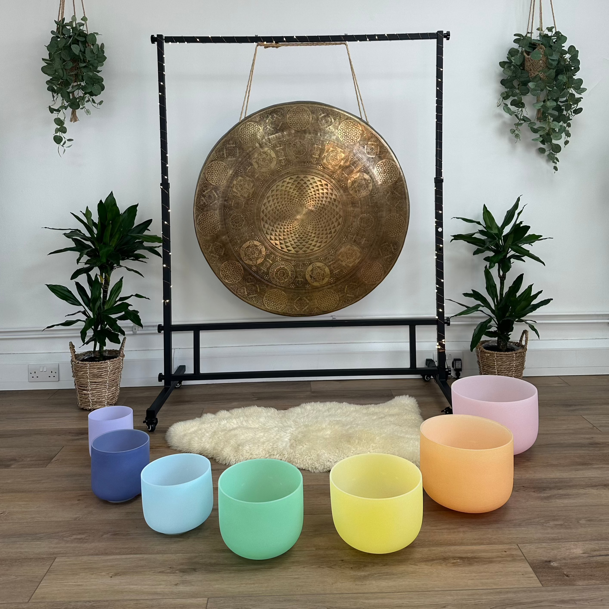 Pastel chakra colour singing bowl set