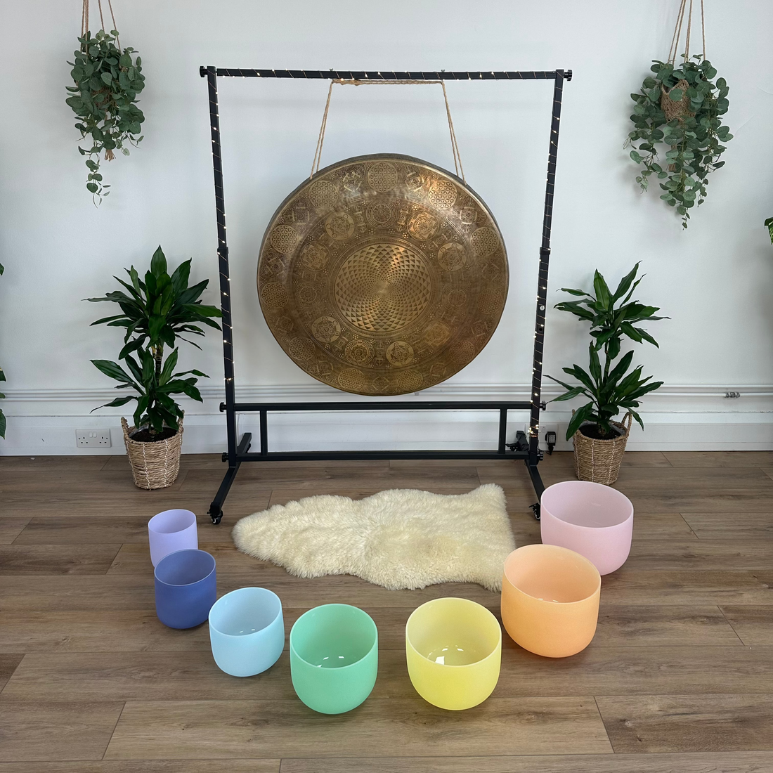 Pastel chakra colour singing bowl set