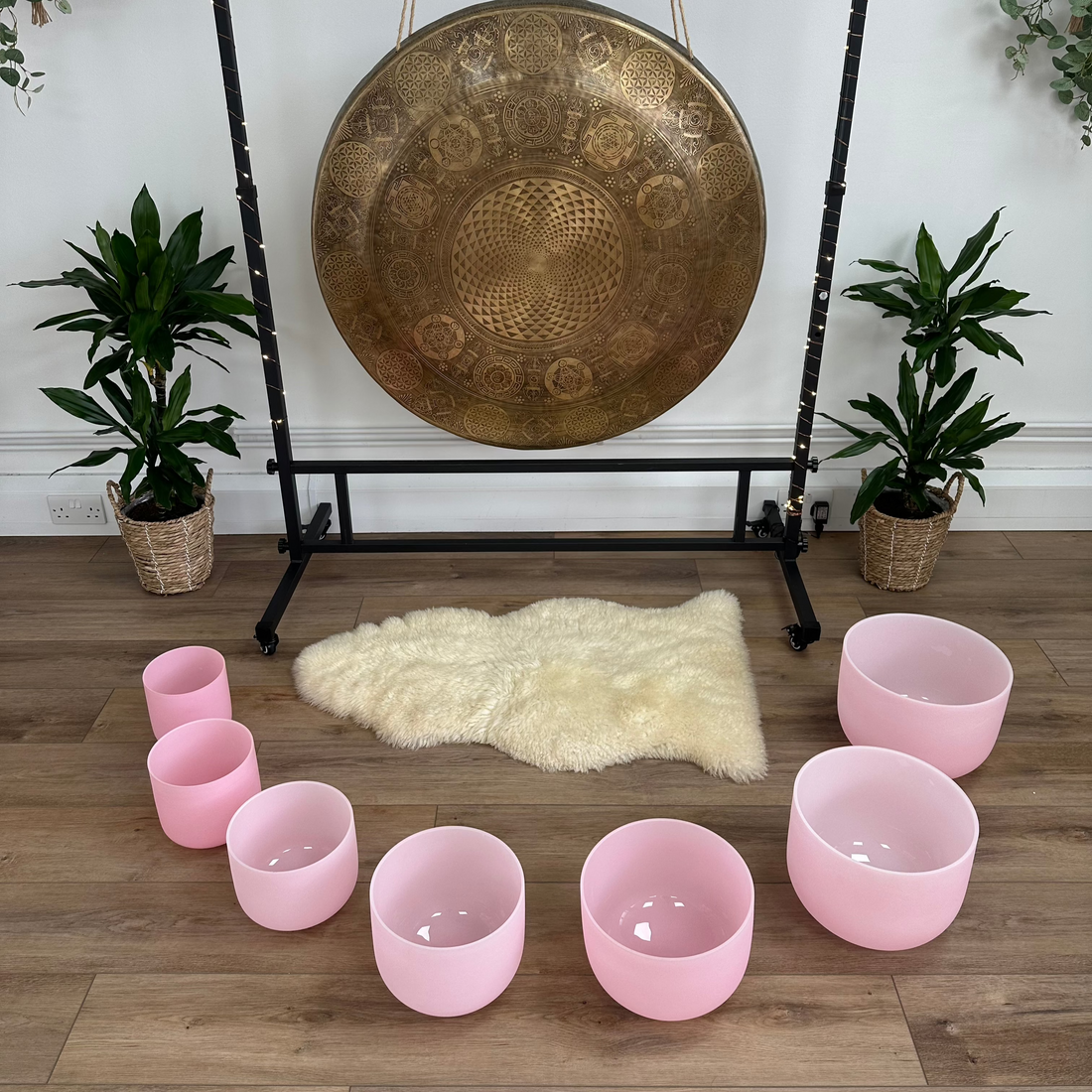 Light pink crystal singing bowls