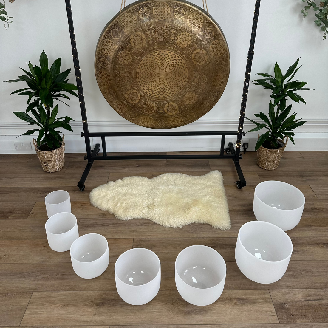 milky white singing bowl set