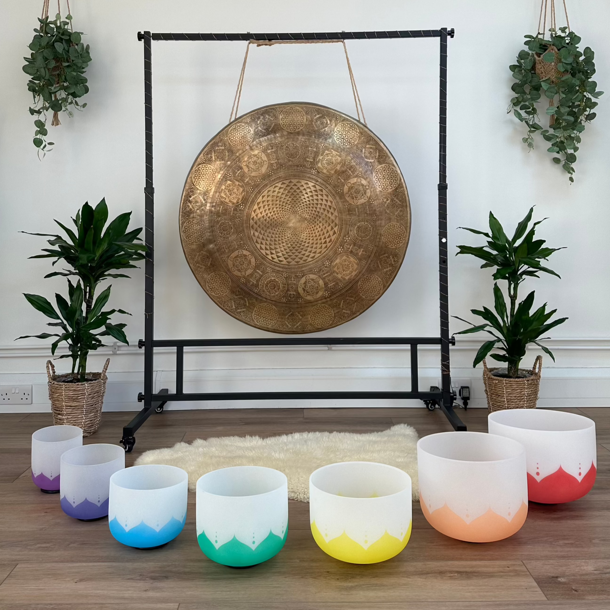 Lotus flower chakra colour singing bowl set