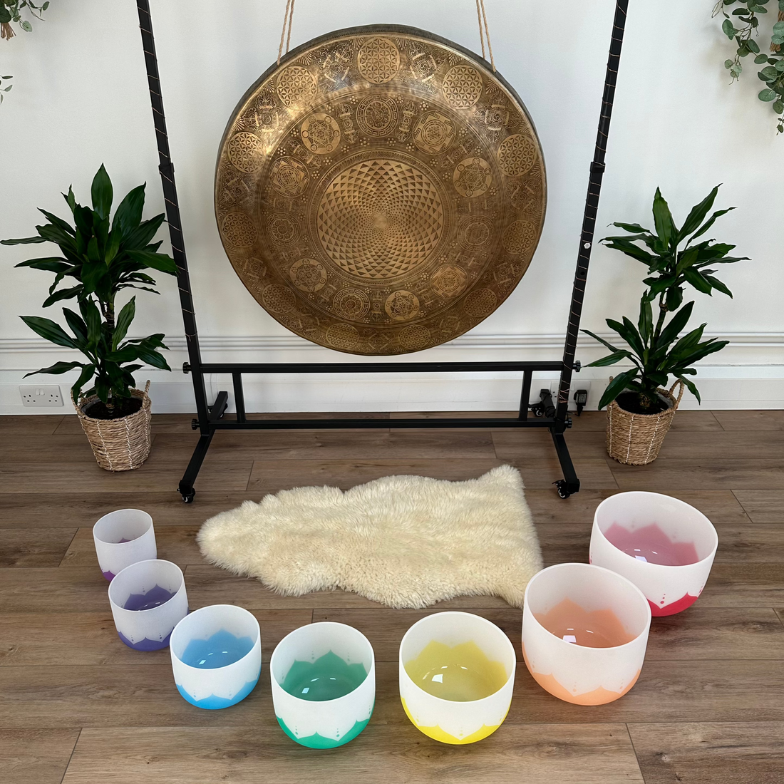 Lotus flower chakra colour singing bowl set